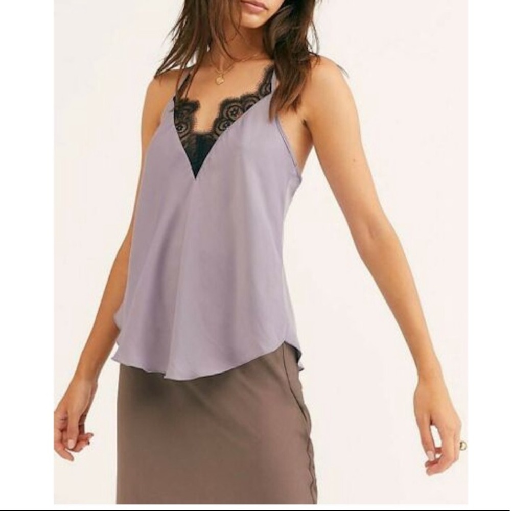Free People Starlight Camisole Lace Misty Satin Top Small NEW